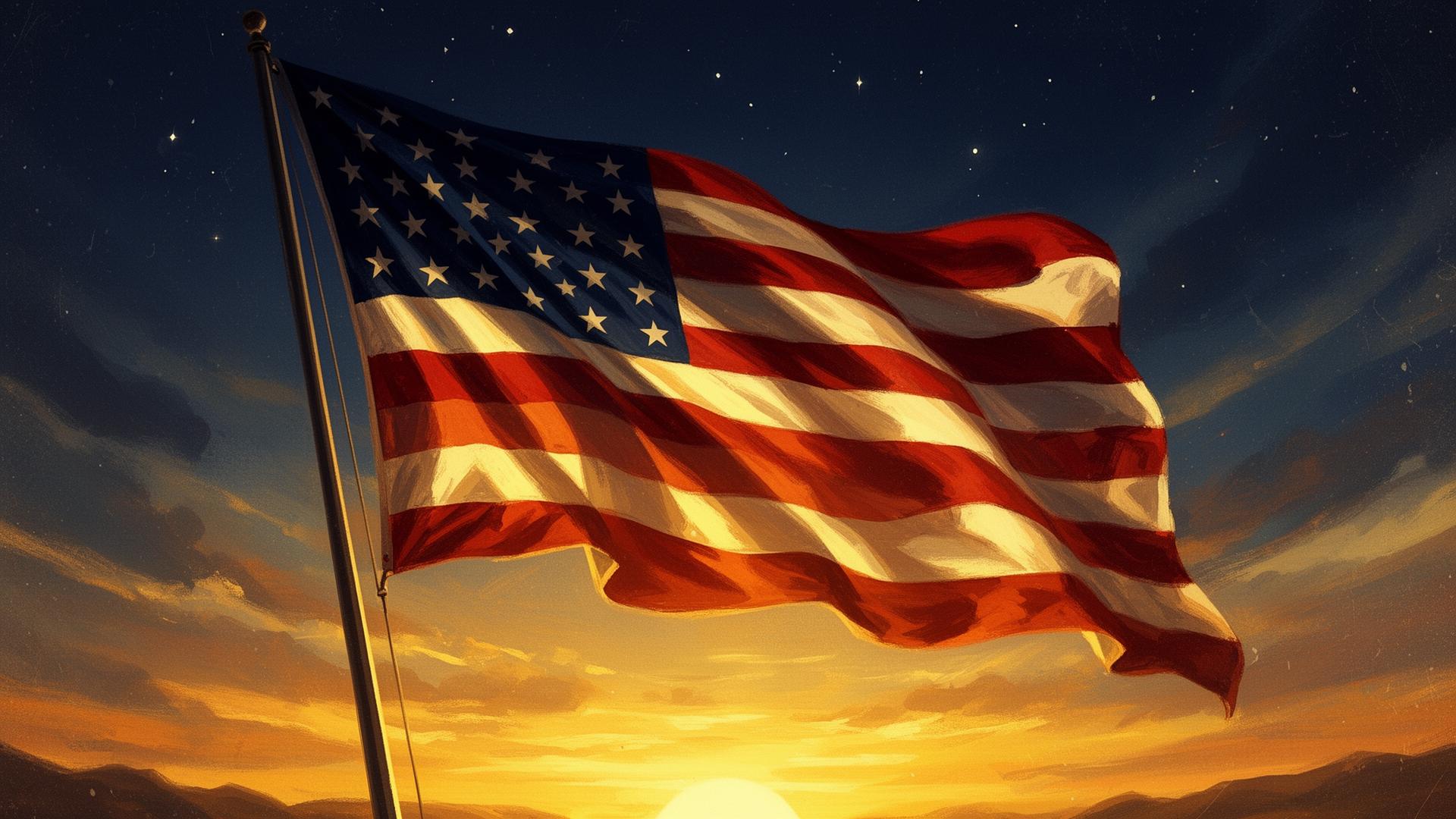 American flag at golden hour