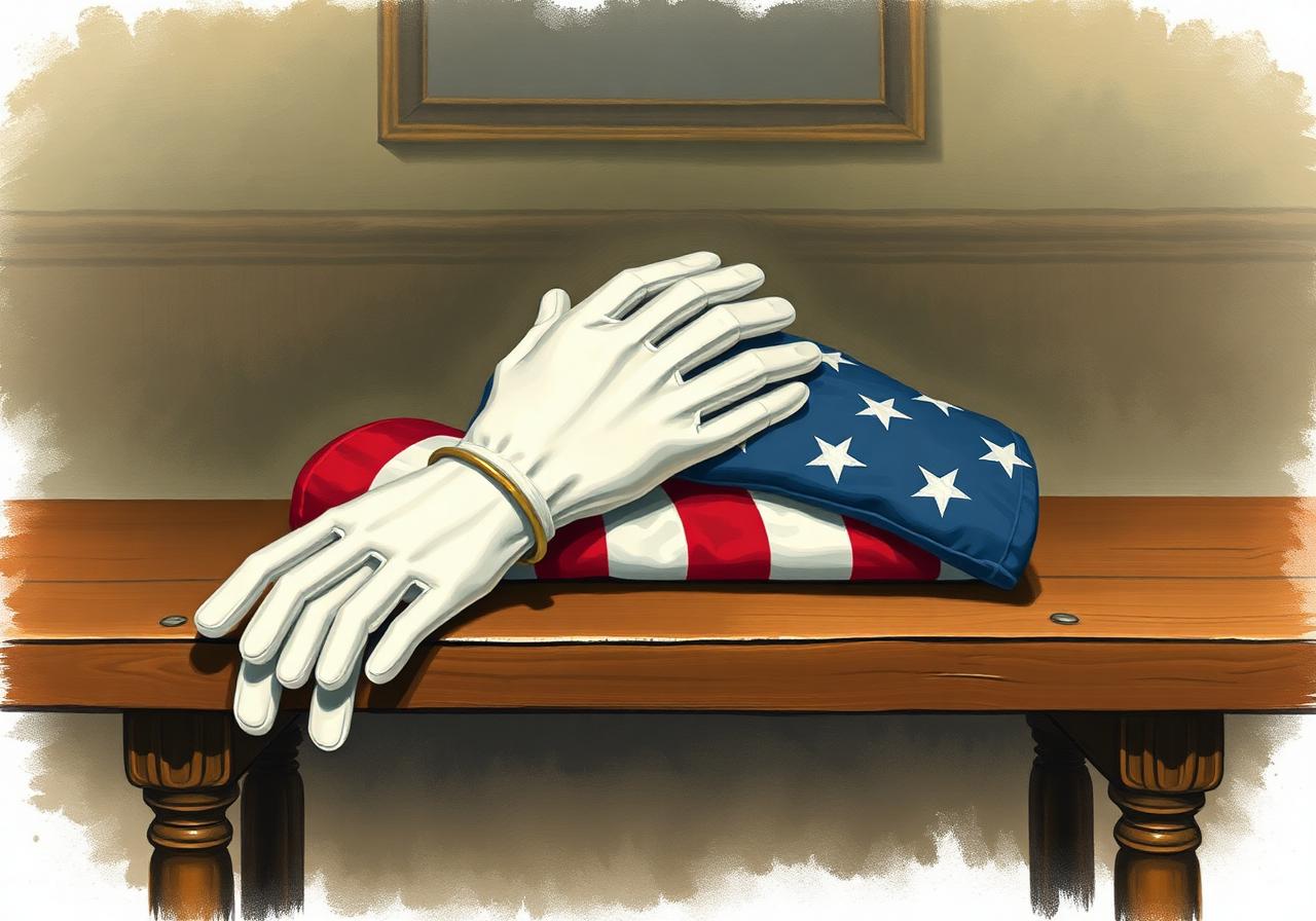 Folded American flag with ceremonial gloves